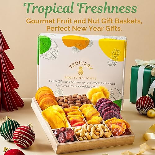 Miniatura 8 de Cestas de regalo de frutas secas para mujer, 10 cajas surtidas tropicales gourmet, cesta de frutas secas suaves de 18 onzas, regalos de alimentos de