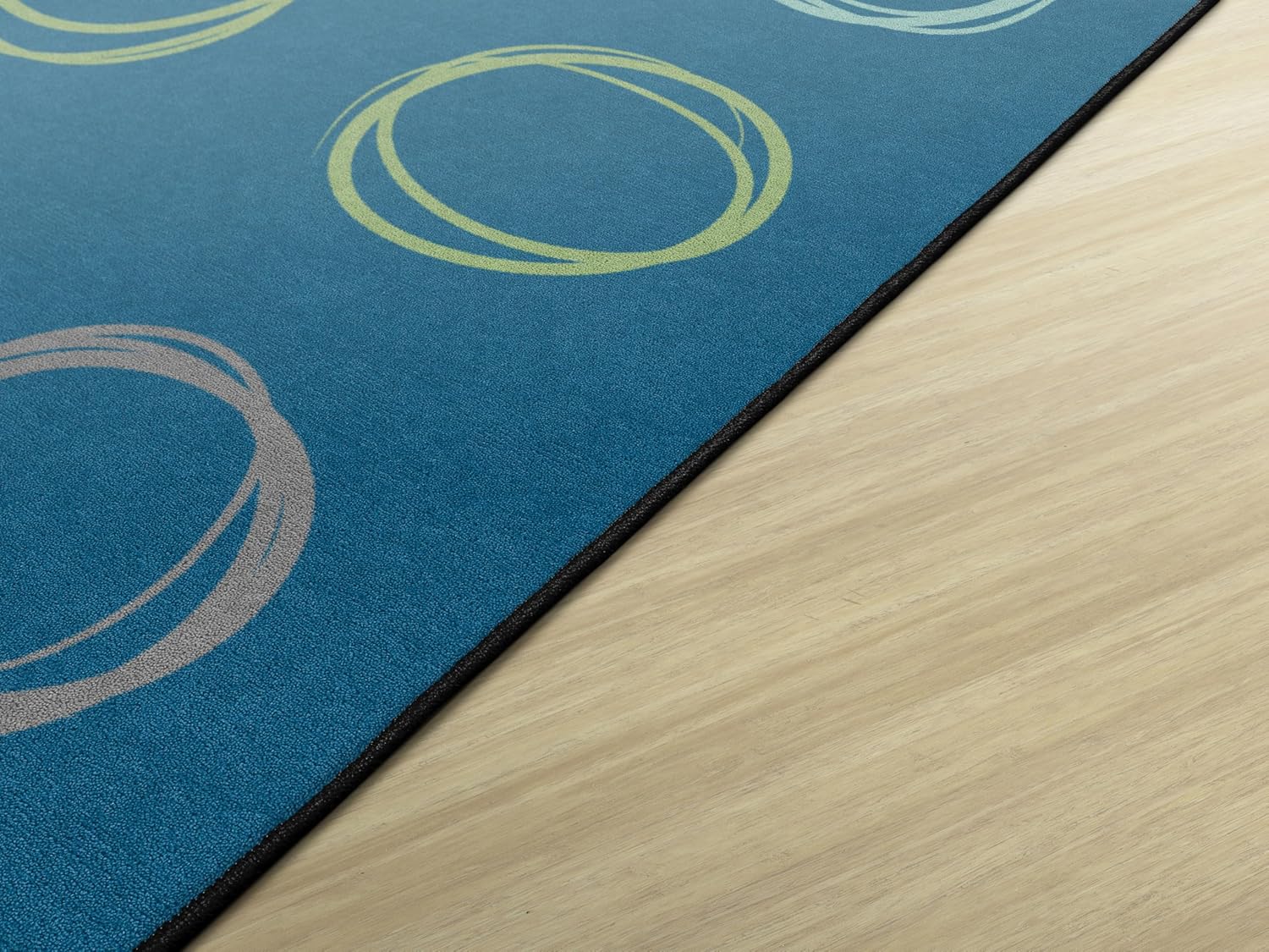 Flagship Carpets Circle Sampler Abstract Classroom Educational Area Rug for Kids and Teachers, Quality for Schools, Preschool, Daycare, & Learning Centers, Seats 24, 7'6" x 12' - Calming Blue