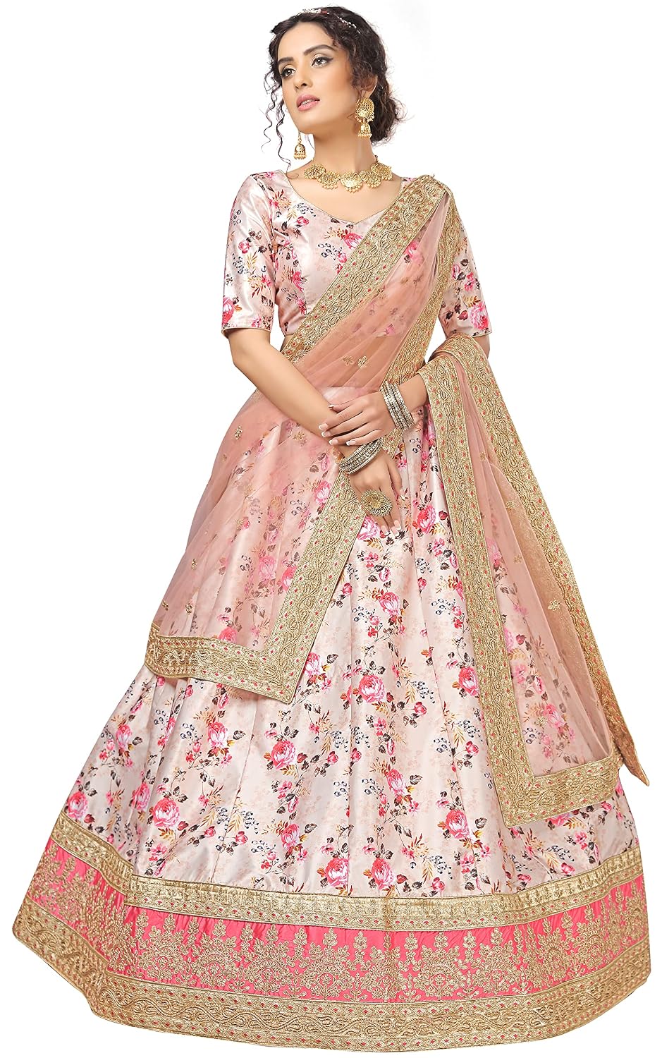 Buy TRENDMALLS Women's Satin Semi stitched Lehenga Choli (TM.L53.Peach) at  Amazon.in
