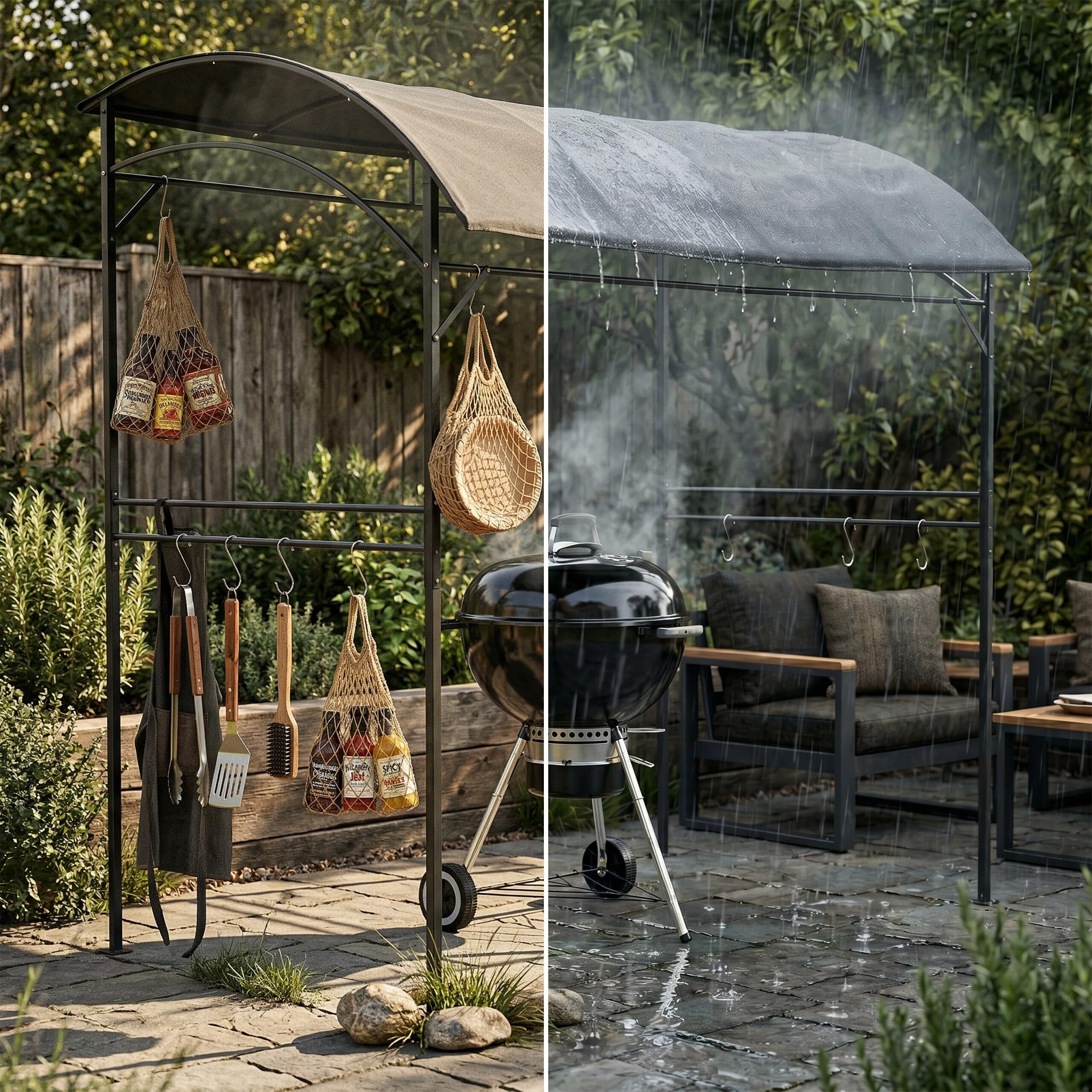Relaxdays Pawilon grillowy, wys. x szer. x gł.: 220 x 220 x 150 cm, 8 haczyków, metal, poliester, domek do grillowania, do ogrodu, antracyt