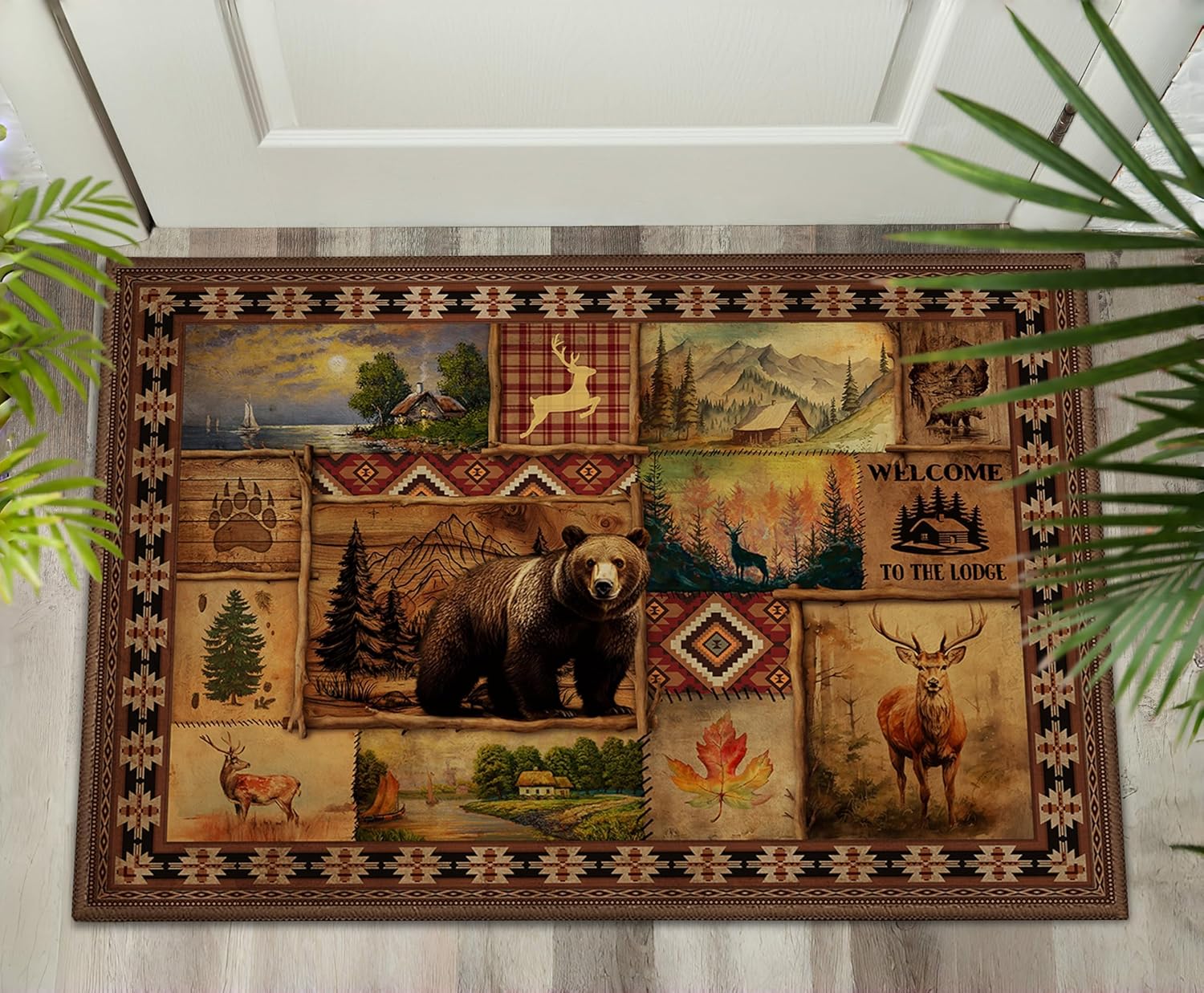Vintage Rustic Bear Cabin Front Door Mat Indoor, Lodge Rustic Entrance Entry Rug Non Slip 2'x'3 Small Area Rug Carpet for Kitchen Bathroom Bedroom Indoor Entrance Washable Farmhouse Doormat