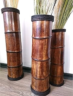 Rustic Bamboo Vases, Floor Flower Stand, Wood Vases Set Of 3, Eco-Friendly Bamboo Vases, Dried Florals Vase, Umbrella Stand, Outdoor Patio (16" & 18" & 20")