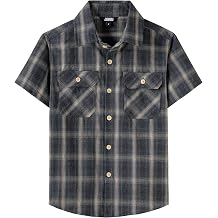 JOGAL Boys Plaid Shirt Short Sleeve Button Down Shirts Casual Woven Shirts with Two Pockets for Kids 6-14 Years