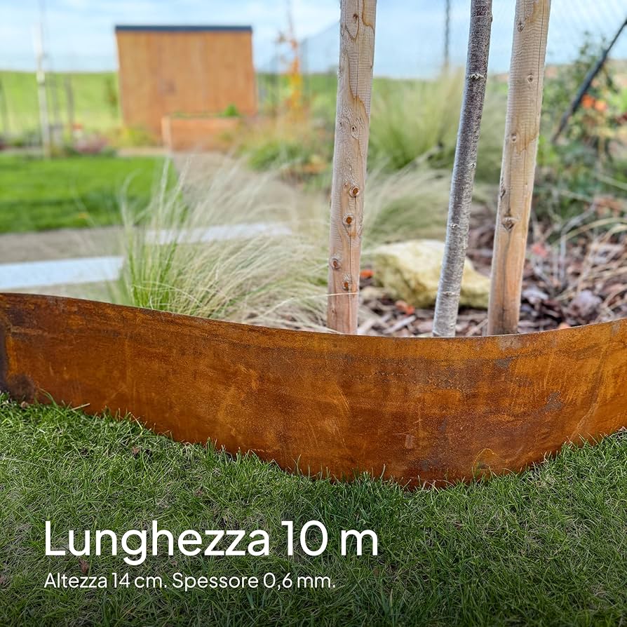 UNIGARDIA Bordura per Giardino in Acciaio Corten 10 m, Spessore 1 mm - Bordura per Aiuola in Metallo, Altezza 15 cm - Installazione Facile - Bordo per Prato in Ruggine, 1 Paio