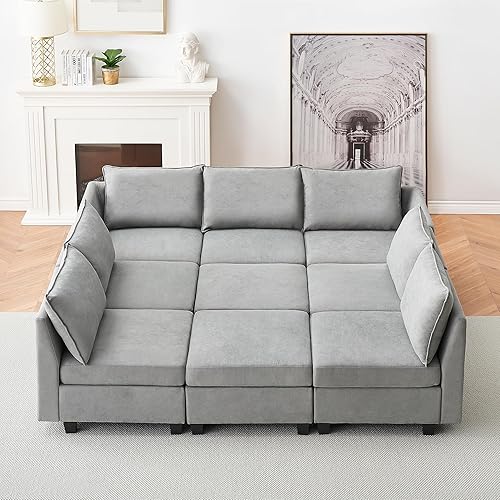 GAOMON Sofá cama modular modular con asiento de almacenamiento, sofá modular reversible de 9 asientos con otomana de almacenamiento, juego de sofá