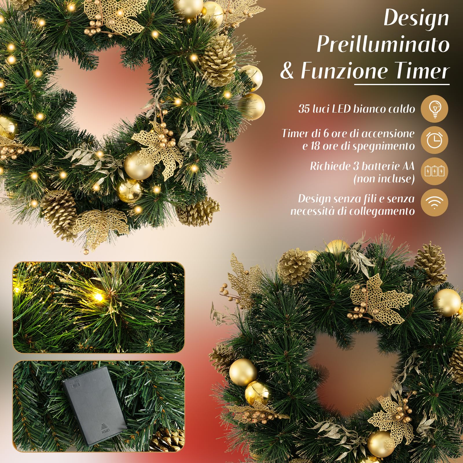 Tralcio Natalizio Acquista Ghirlanda Natalizia Lunga 9 Piedi Ghirlanda Natalizia Artificiale Con Ciondolo Pendente In PVC Flessibile Con Fiocco In Italia A Partire Da 17 Decorazioni Scale Natale