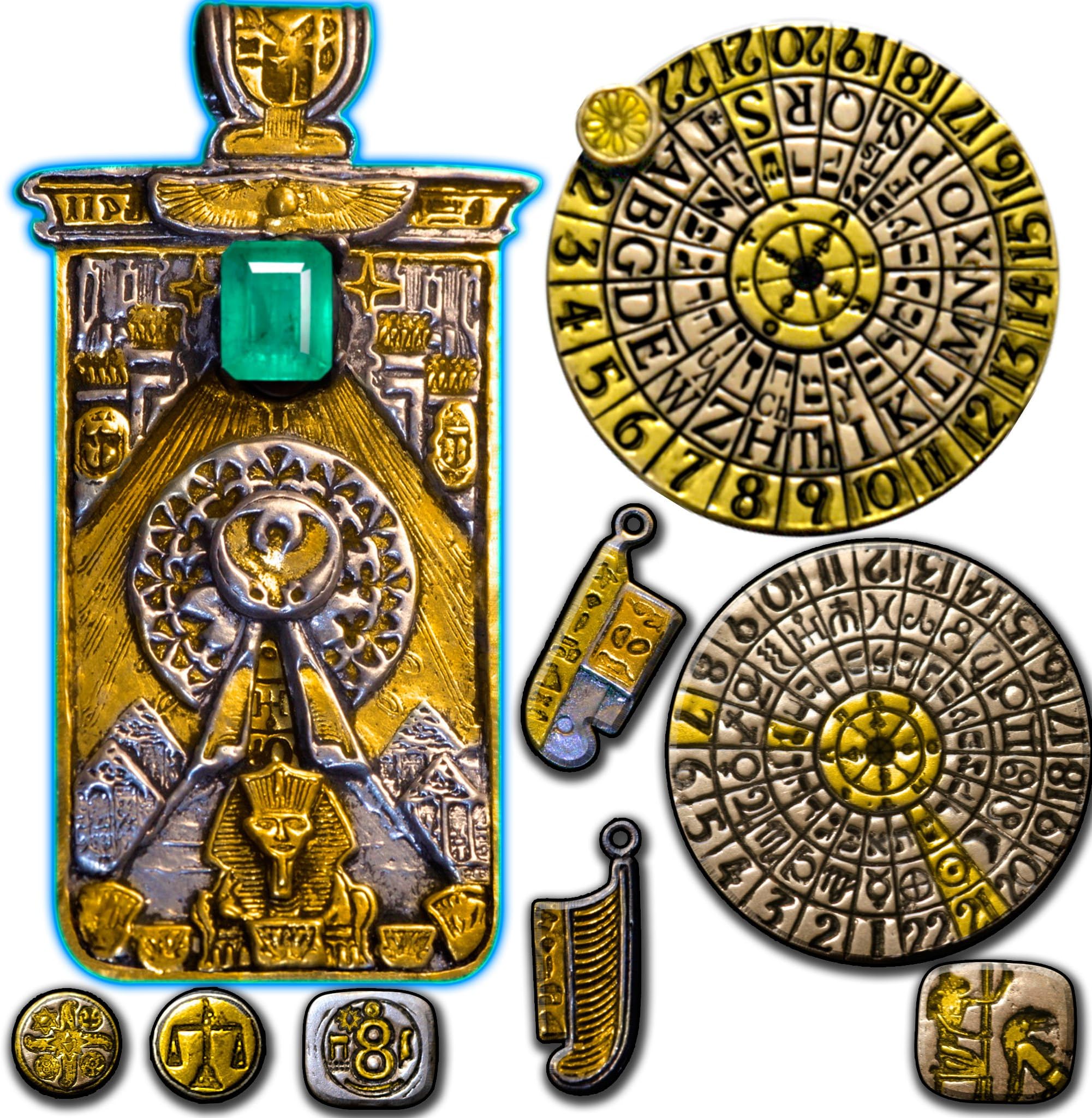 Egyptian Oracle Pendant in Sterling Silver, Platinum & 24k Gold Accents: Decodes Tarot, Numerology Planetary, Zodiac, Hebrew Alphabet Brotherhood of Light 100s of Authentic Hieroglyphs for Psychic Reading & Wisdom: Metaphysical Spiritual New Age Jewelry Reiki Energy Yoga Meditation Atlantis Aura Magic Norse Mythology Archangels Clairvoyance