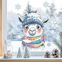 Sunnywall Window Stickers Winter for Children Animal Motifs in Winter Scene as Static Adhesive Window Stickers, Reusable (Alpaca, A2 Sheet)