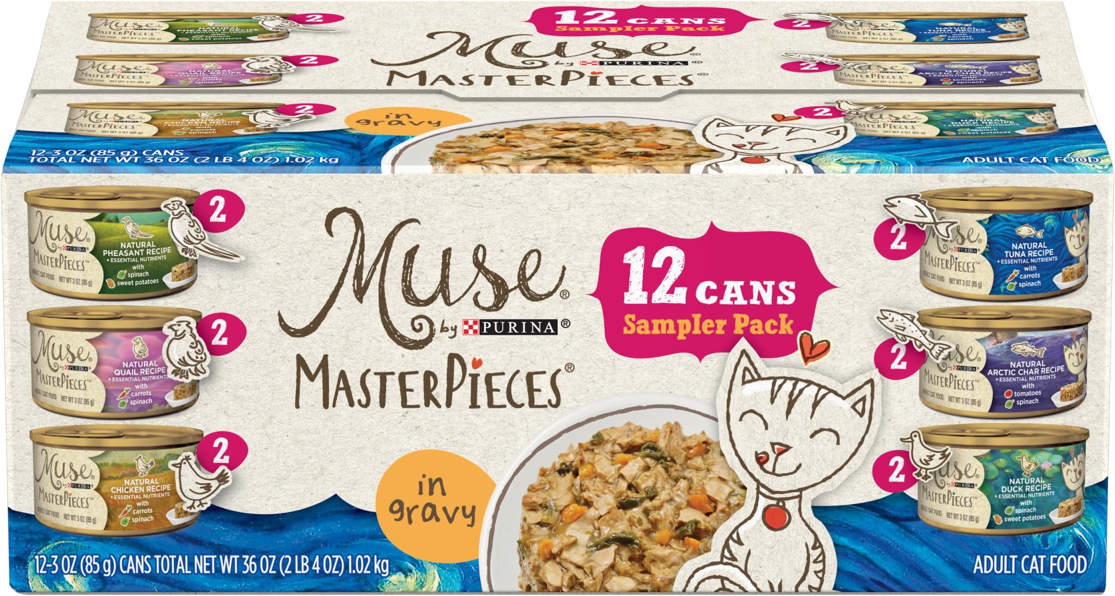 Natural Gravy Wet Cat Food Variety Pack, MasterPieces - (2 Packs of 12) 3 oz. Cans