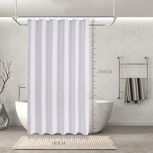 Miniatura 2 de Cortina de ducha de punto gofre, cortina de ducha blanca con tela de poliéster ponderada, cortinas de baño de calidad de hotel con ganchos, 72 x 78