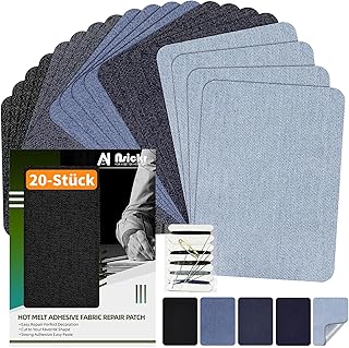 20 piezas de parches de mezclilla para planchar en interiores y exteriores. Juego de reparación de parches en varios tonos de azul. Para jeans. Juego de reparación para ropa. Adhesivo fuerte