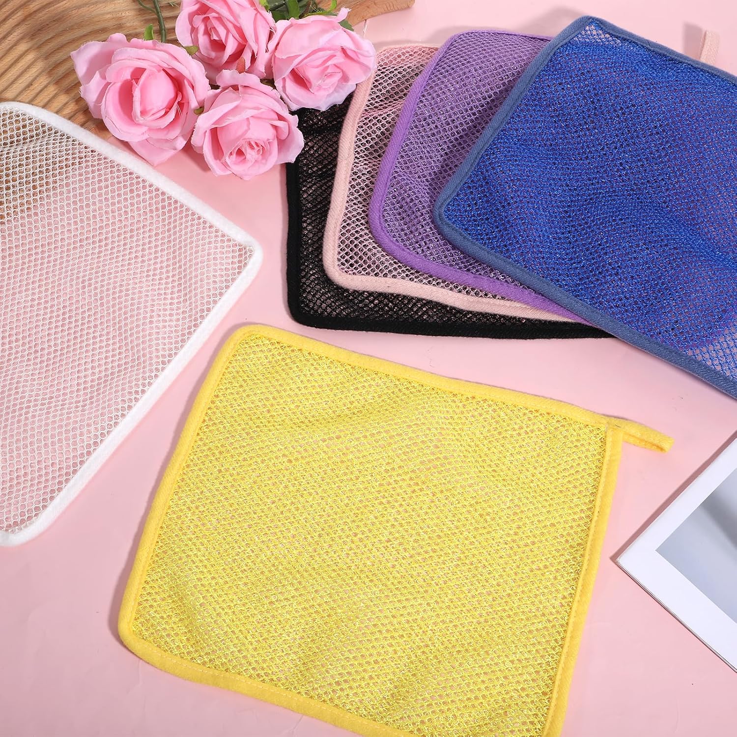 6 Pack Easily Exfoliating Washcloths for Face, Double Sided Exfoliating Washcloth for Body, Soft Weave Wash Cloths for Showering, All Skin Types, Multiple Colors