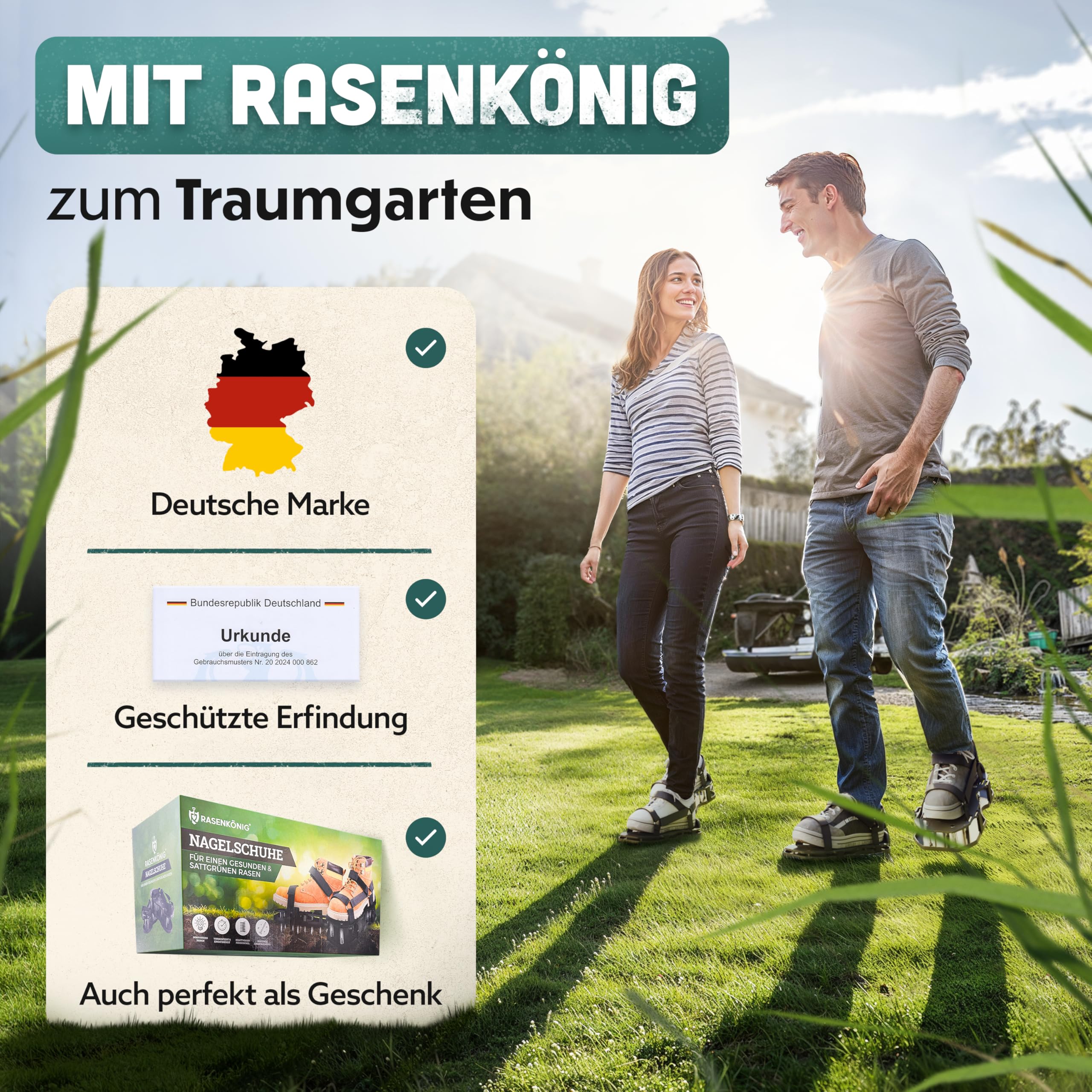 Nagelschuhe Pro | Rasenlüfter Schuhe + Estrichschuhe | Rasenbelüfter Vertikutierer und Aerifizierer für Rasenbelüftung | Premium Rasenschuhe zum Rasen belüften und auflockern - vormontiert