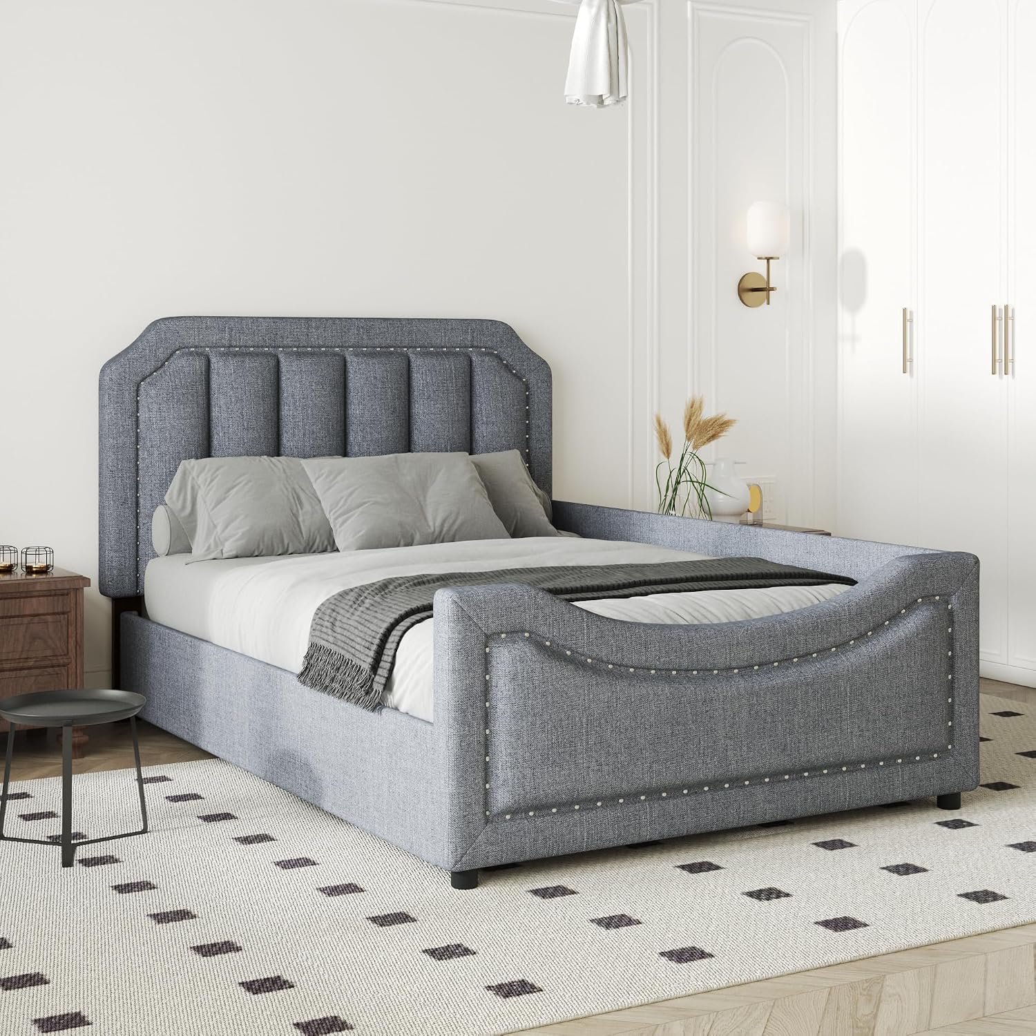 HOMLOVLY Twin Size Storage Upholstered Hydraulic Platform Bed with Headboard