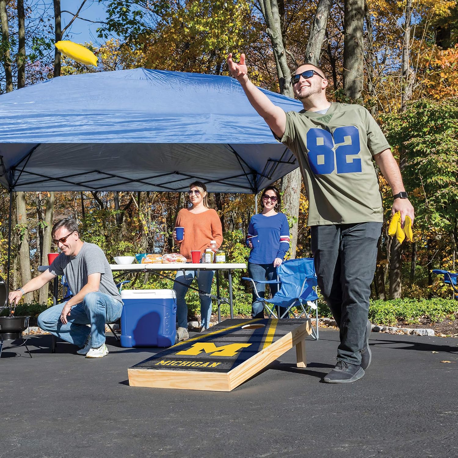 NCAA College 2' x 4' Wood Direct Print Tournament Cornhole Set by Wild Sports, 8 Bean Bags, Vintage Triange Design - Tailgate, Outdoor, Backyard