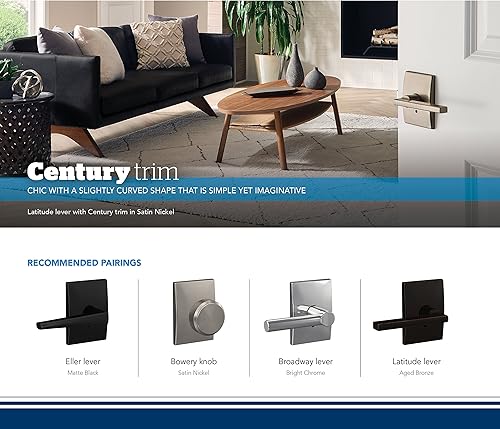 Miniatura 3 de Schlage Custom FC21 ELR 622 CEN Eller - Manija Eller con moldura Century para pasillos, armarios y camas y baño, color negro mate