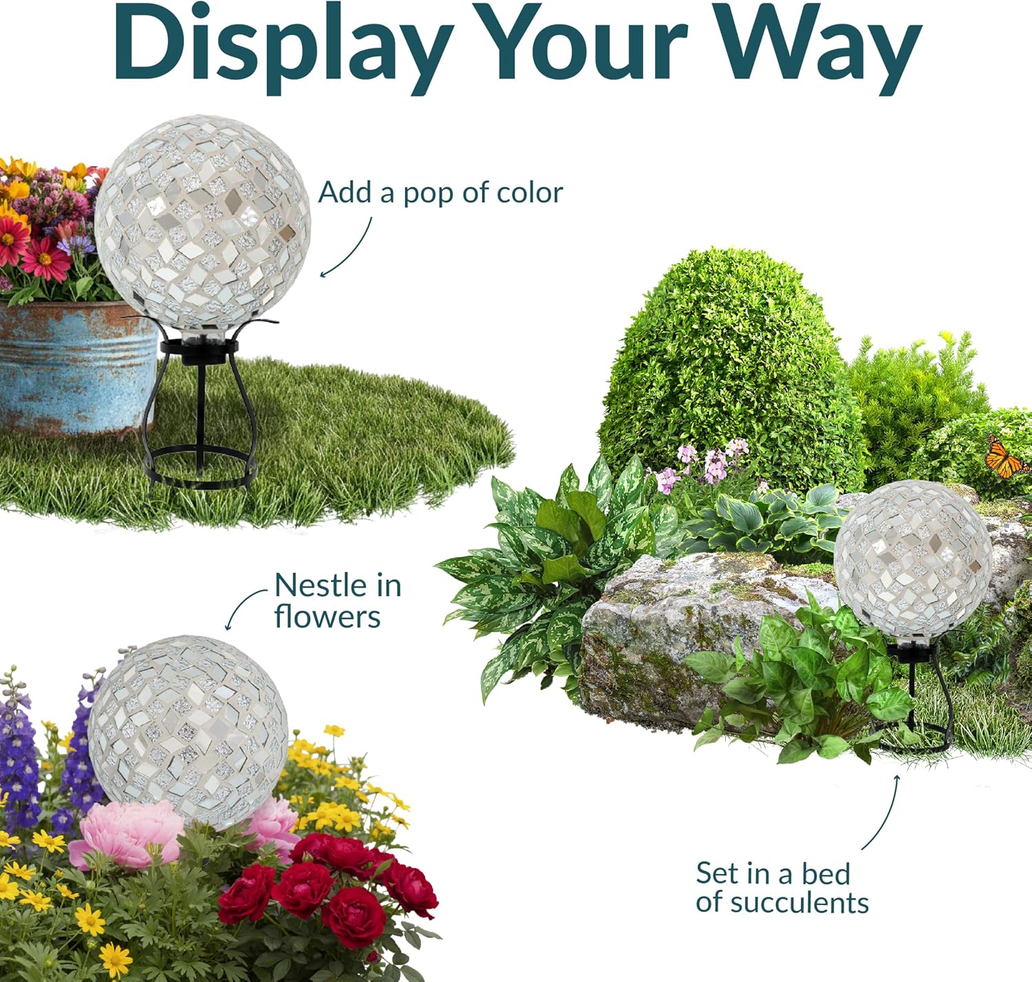 Sunnydaze 10-Inch Gazing Ball for Garden - Glass Gazing Globe for Outside - Outdoor Garden Orb for Backyard or Front Lawn Decor - Mirrored Diamond