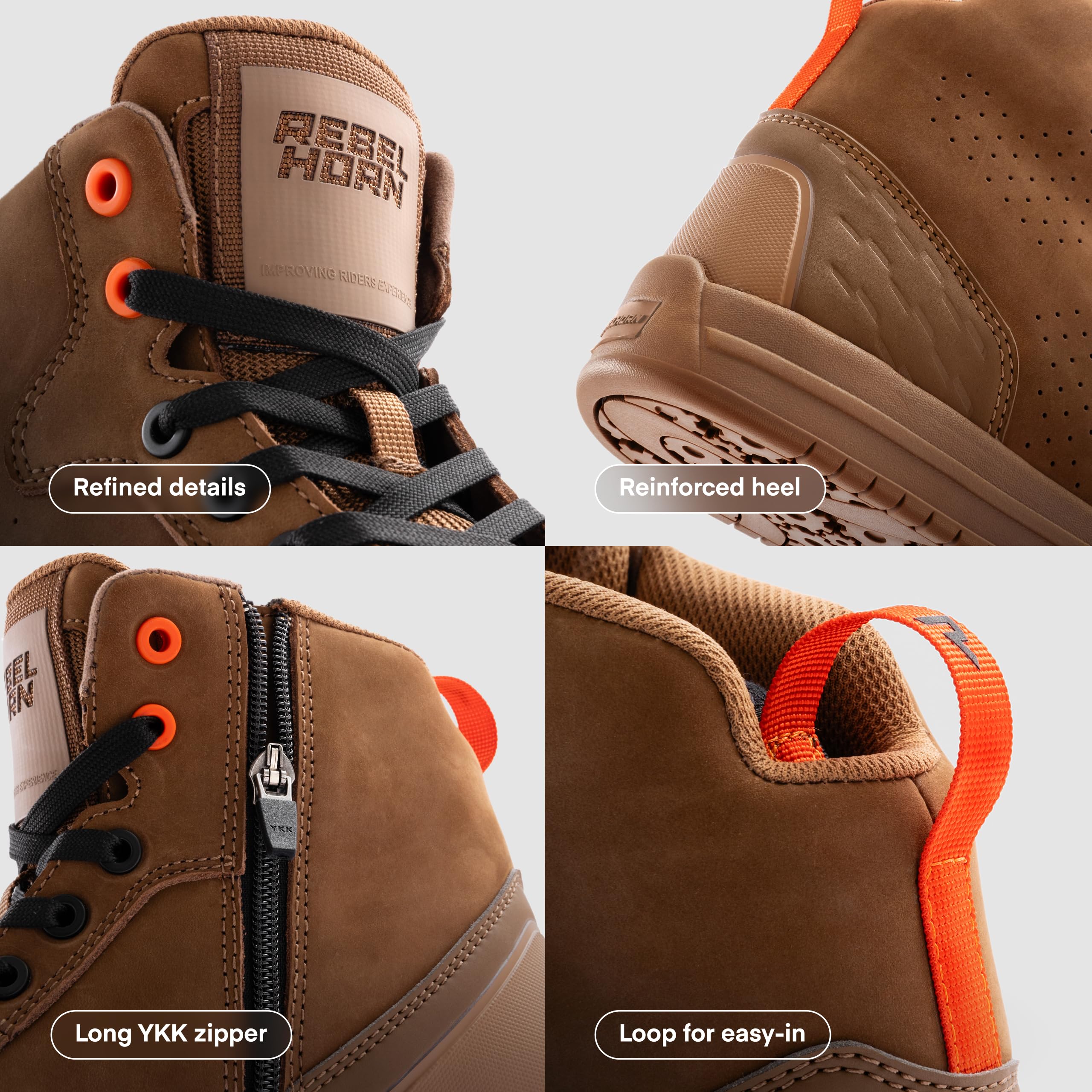 REBELHORN Spike Botas de Moto Hombre y Mujer | Cuero Perforado | Protección de Tobillos, Dedos y Talones | Cremallera Larga | Tallas hasta 48