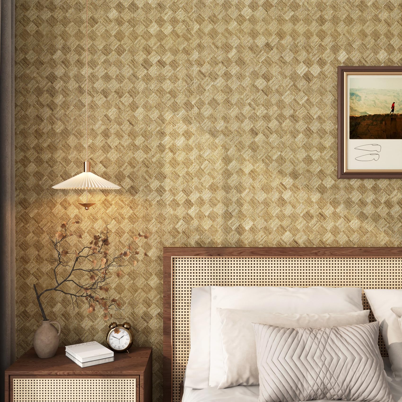 Vinilo marrón textura lino para decorar paredes de dormitorio y crear un ambiente acogedor