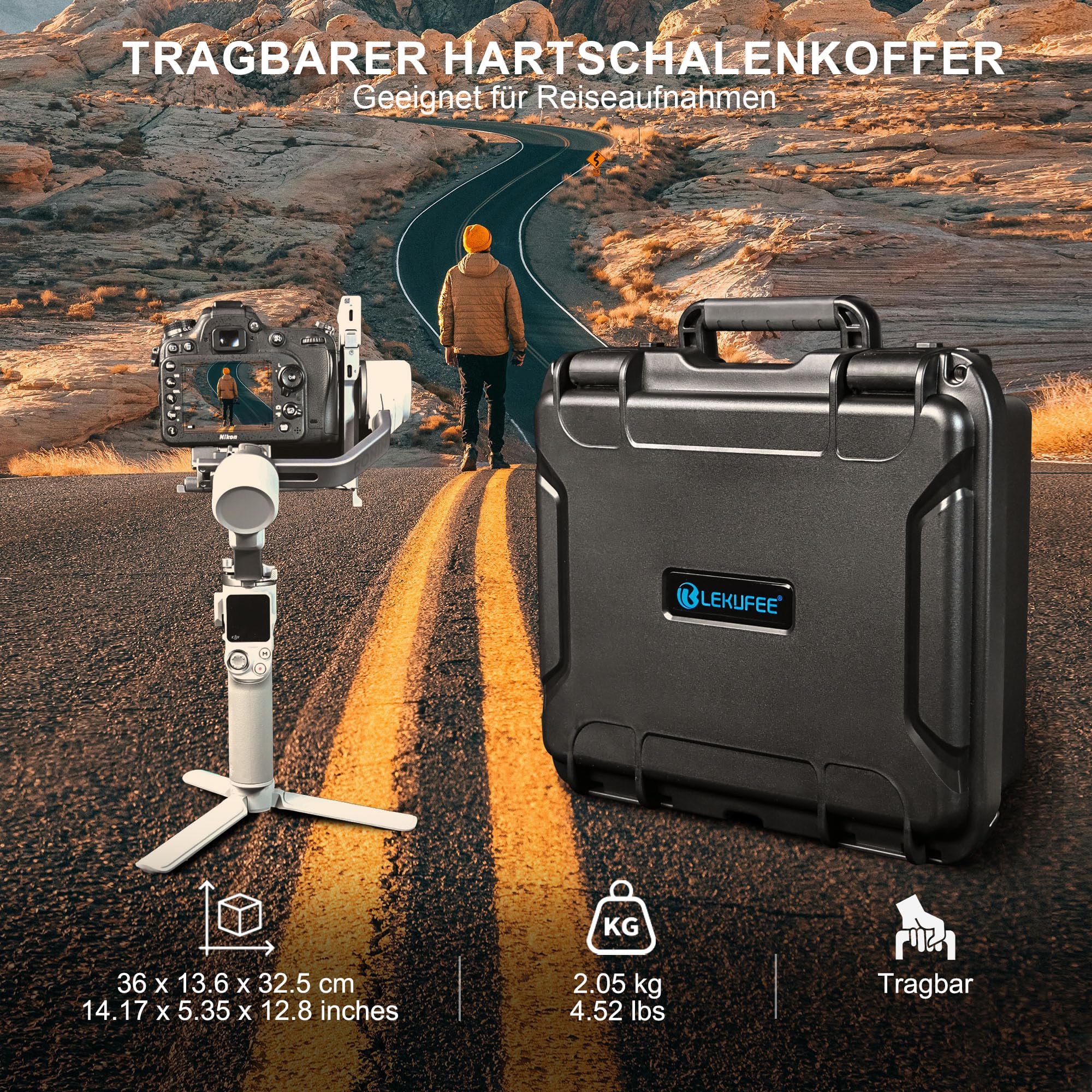 LEKUFEE Wasserdichter Hartschalen-Tragekoffer für DJI RS 4 Mini Gimbal-Stabilisator Combo, DJI Mic 3/2 /Mic Mini, und weiteres Zubehör (nur Koffer)