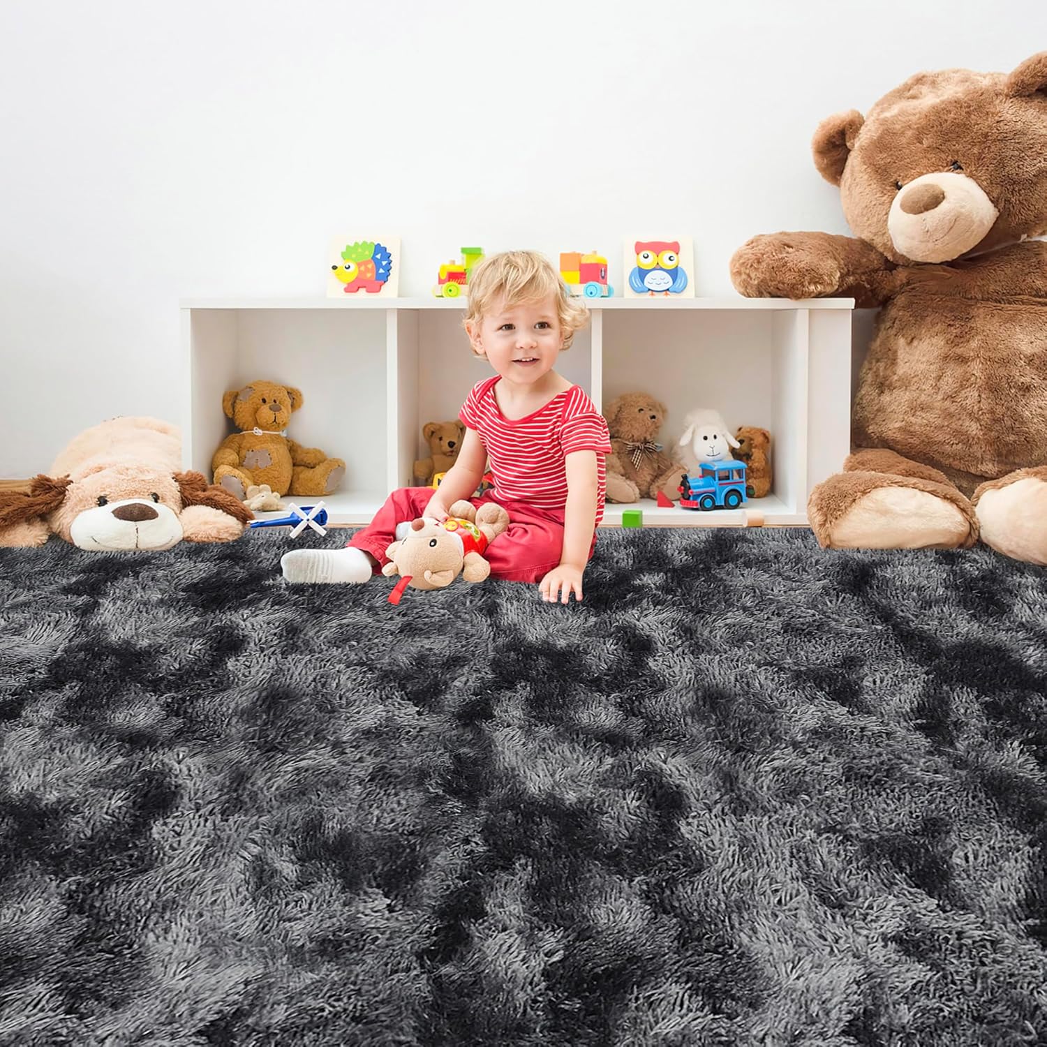 Black Grey Tie-Dyed Rug for Living Room 6x9 Fluffy Area Rug Mat Bedside Throw Rug for Bedroom Kids Room Boys Teens Nursery Baby Dorm Office Home Decor Aesthetic Carpets