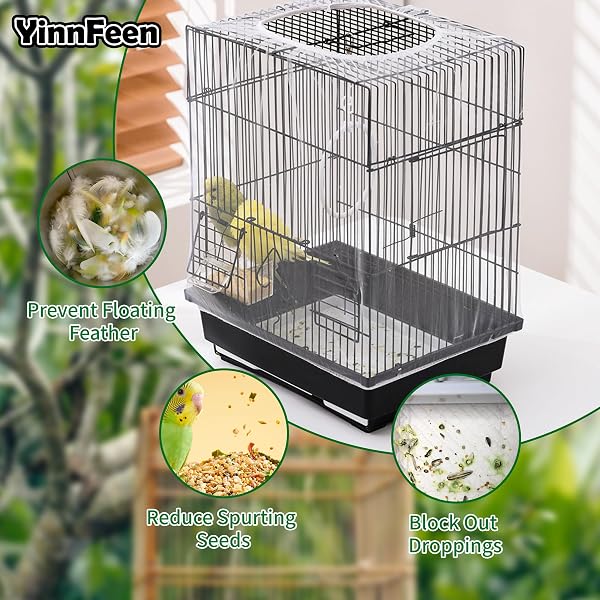 YinnFeen 4 Piezas Cubierta de Jaula, Cubierta Jaula de Pájaros, Ajustable Funda para Jaula de Pájaro Cubierta de Red Malla de Nylon Suave con Cinta De Gancho para Universales Jaulas - 3