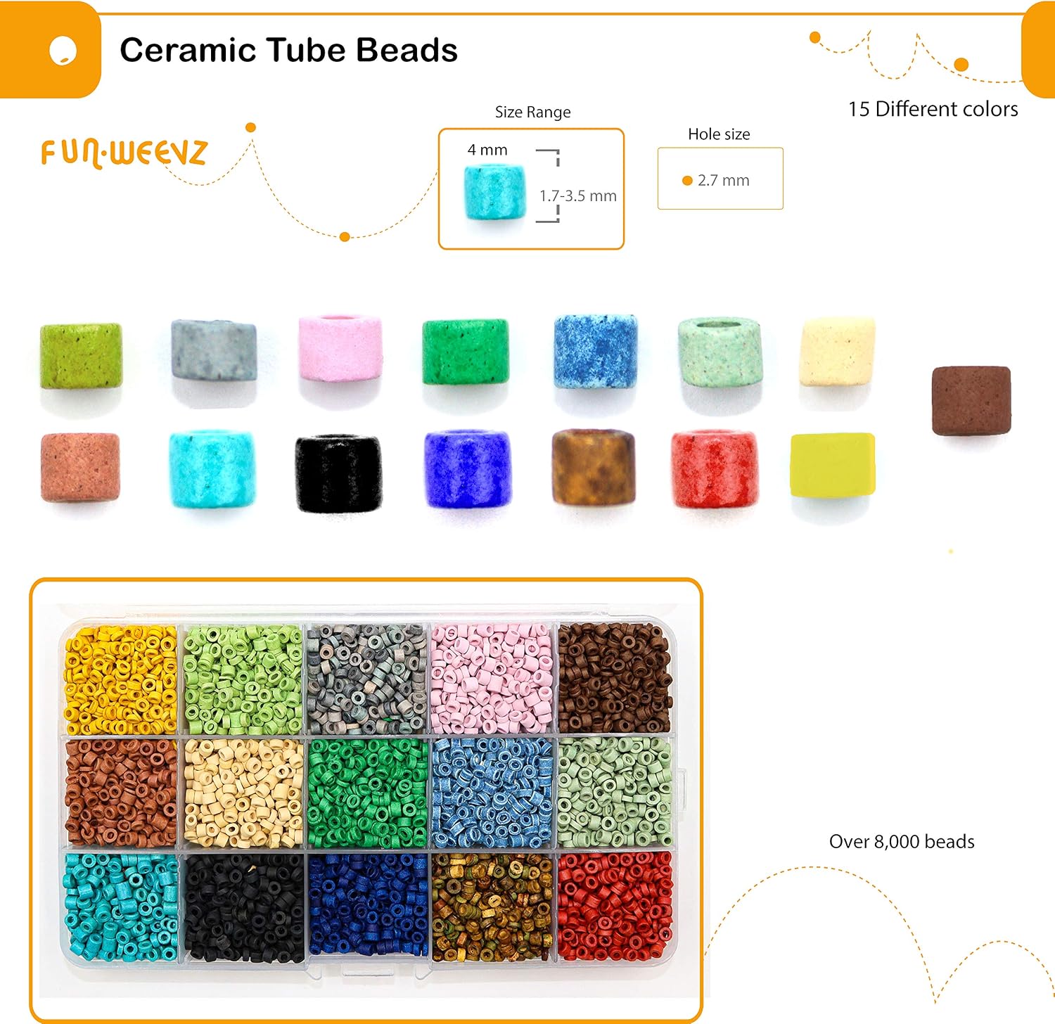Over 8,000 Ceramic Small Pony Beads for Jewelry Making - Handmade Colorful Premium Quality Craft Bead Kit - Unique Craft Supplies