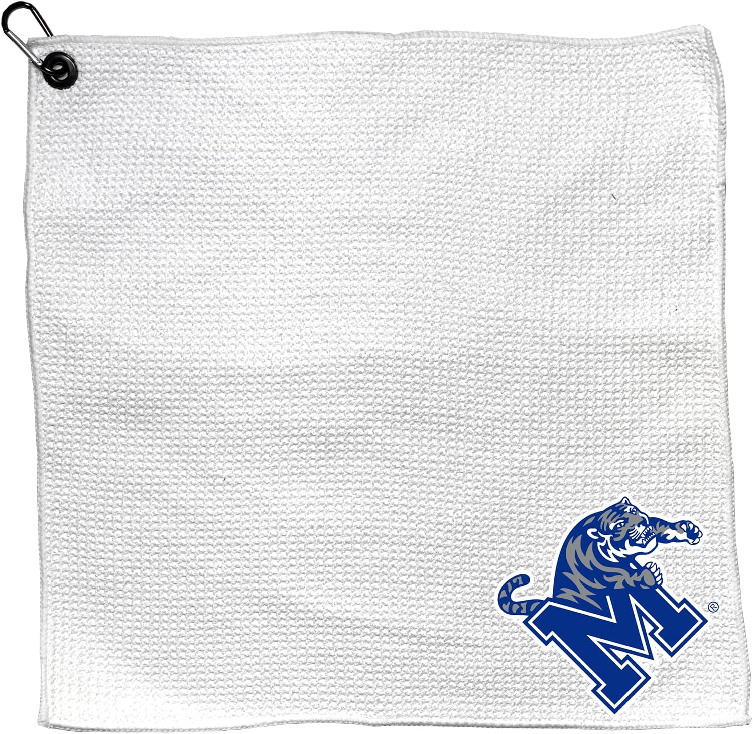 Team Golf NCAA Memphis Microfiber Towel - 15" X 15" (White) with Carabiner Clip, Premium Microfiber with Deep Waffle Pockets - Superior Water Absorption and Quick Dry Golf Cleaning Towel
