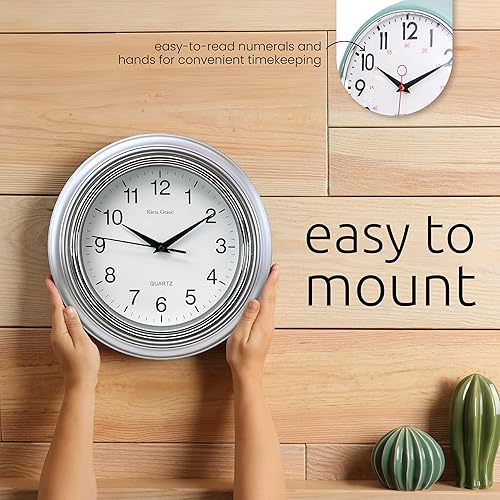 Miniatura 4 de Kiera Grace, reloj de pared retro con bisel cromado y lente de vidrio convexo, de 9.5 pulgadas, Blanco, 9.5"