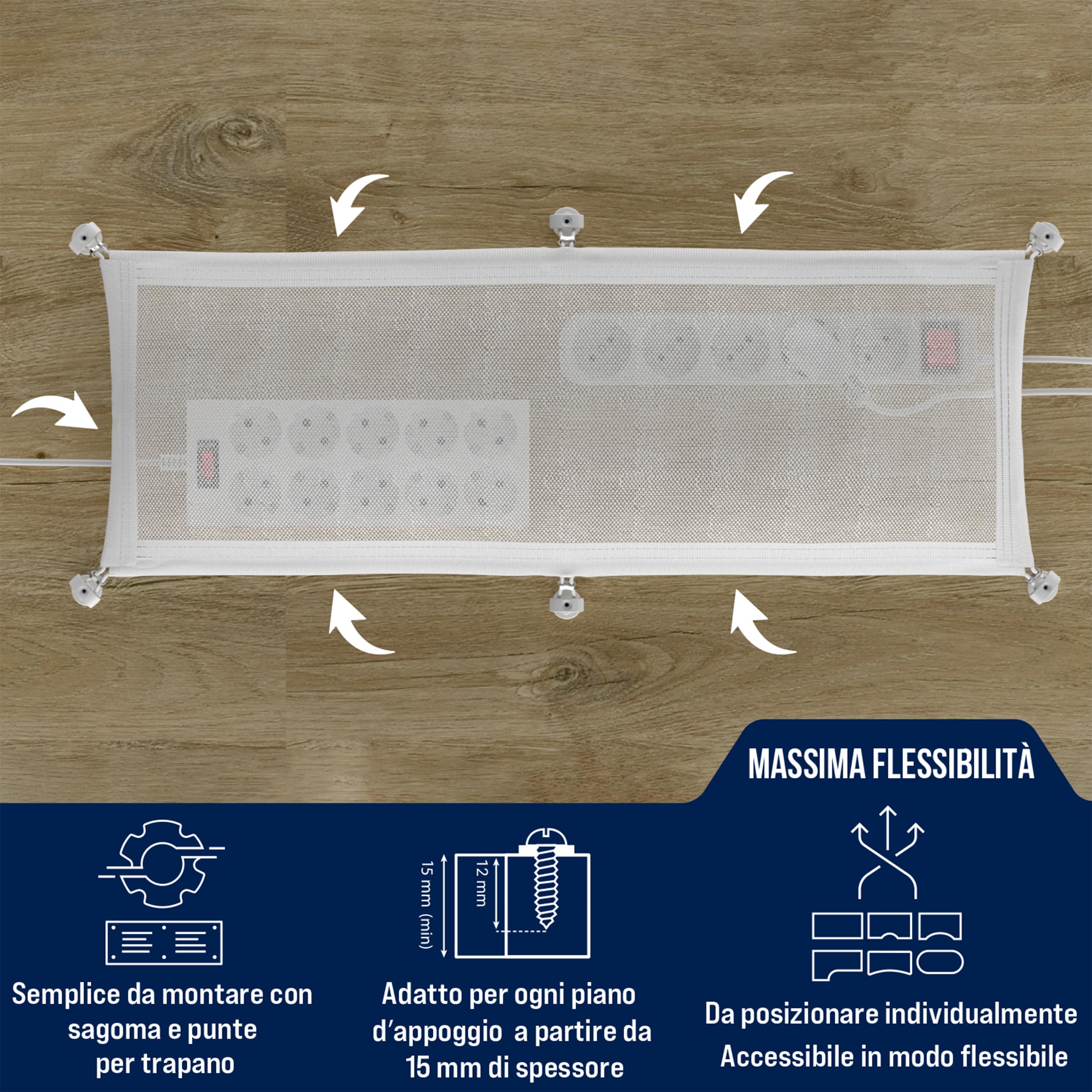 Cable management scrivania - Raccogli cavi scrivania sotto - Porta cavi scrivania - nascondi cavi scrivania - Organizer cavi scrivania - Passacavi scrivania - canalina passacavi scrivania (bianco)