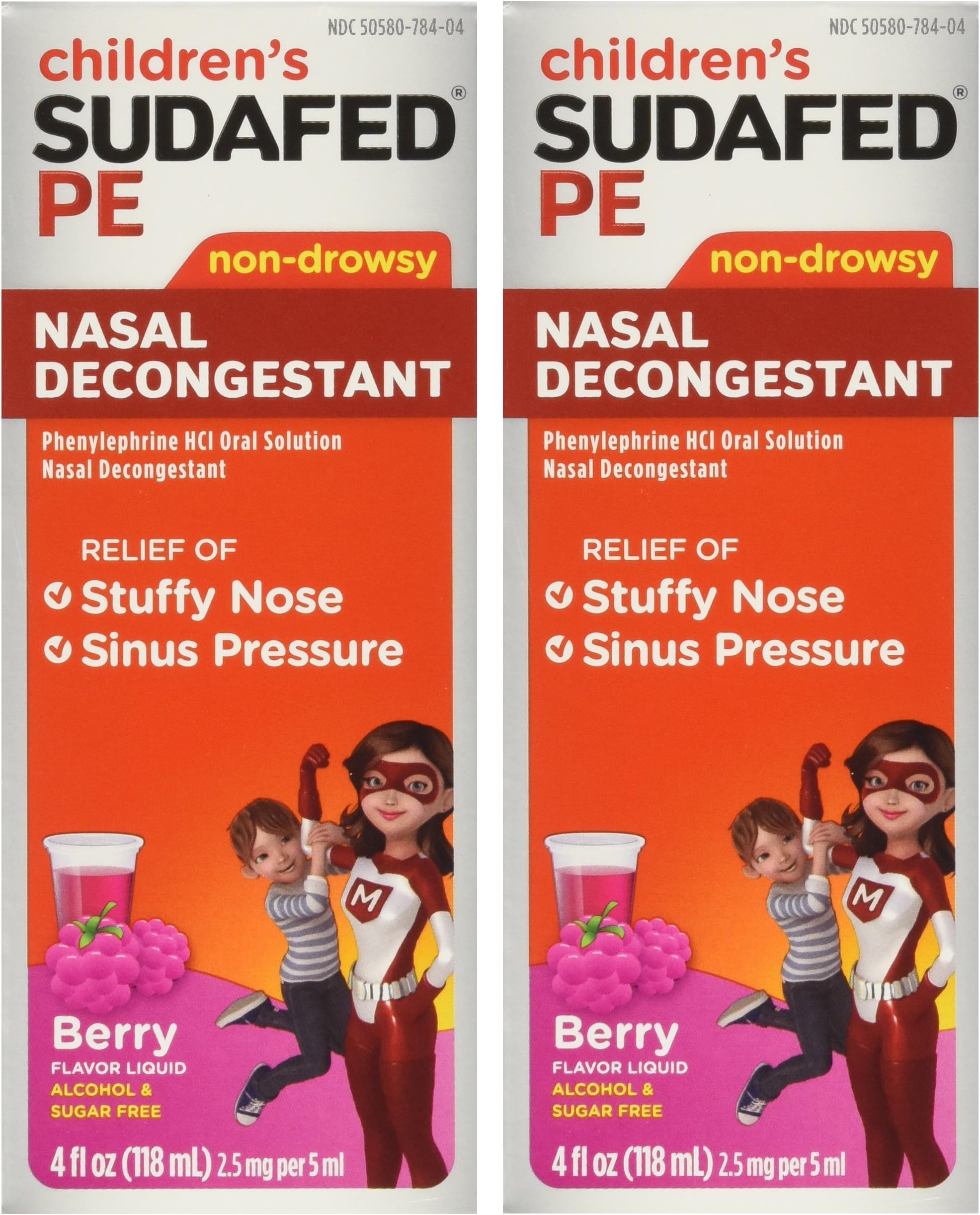 SudafedChildren'S Pe Nasal Decongestant Non Drowsy Raspberry Flavor Liquid Pack of 2 Multi
