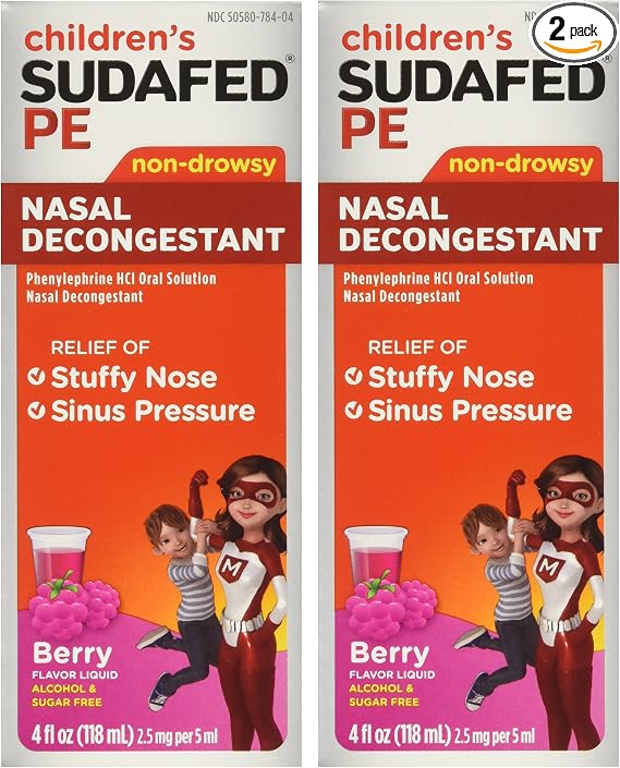 Children's Sudafed Pe Non-drowsy Raspberry Flavor Liquid, 4-Ounce (Pack of 2)