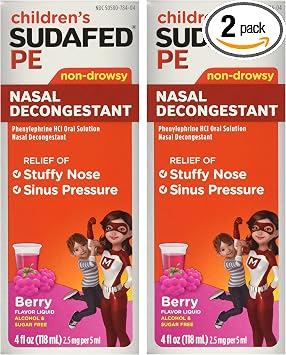 Childrens Sudafed Pe Non-drowsy Raspberry Flavor Liquid, 4-Ounce Pack of 2