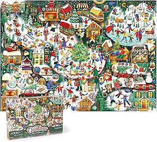 bopster 1000-Piece Christmas Jigsaw Puzzle – Illustrated Holiday Theme for Adults & Kids – Family Fun Puzzle Made from 100% Recycled Cardboard
