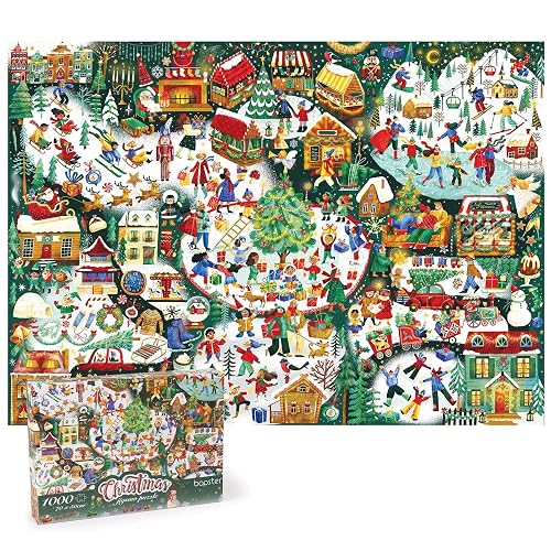Bopster - Puzzle de 1000 Piezas navideñas 100% recicladas, diseño ilustrado para Adultos y niños, diversión Familiar