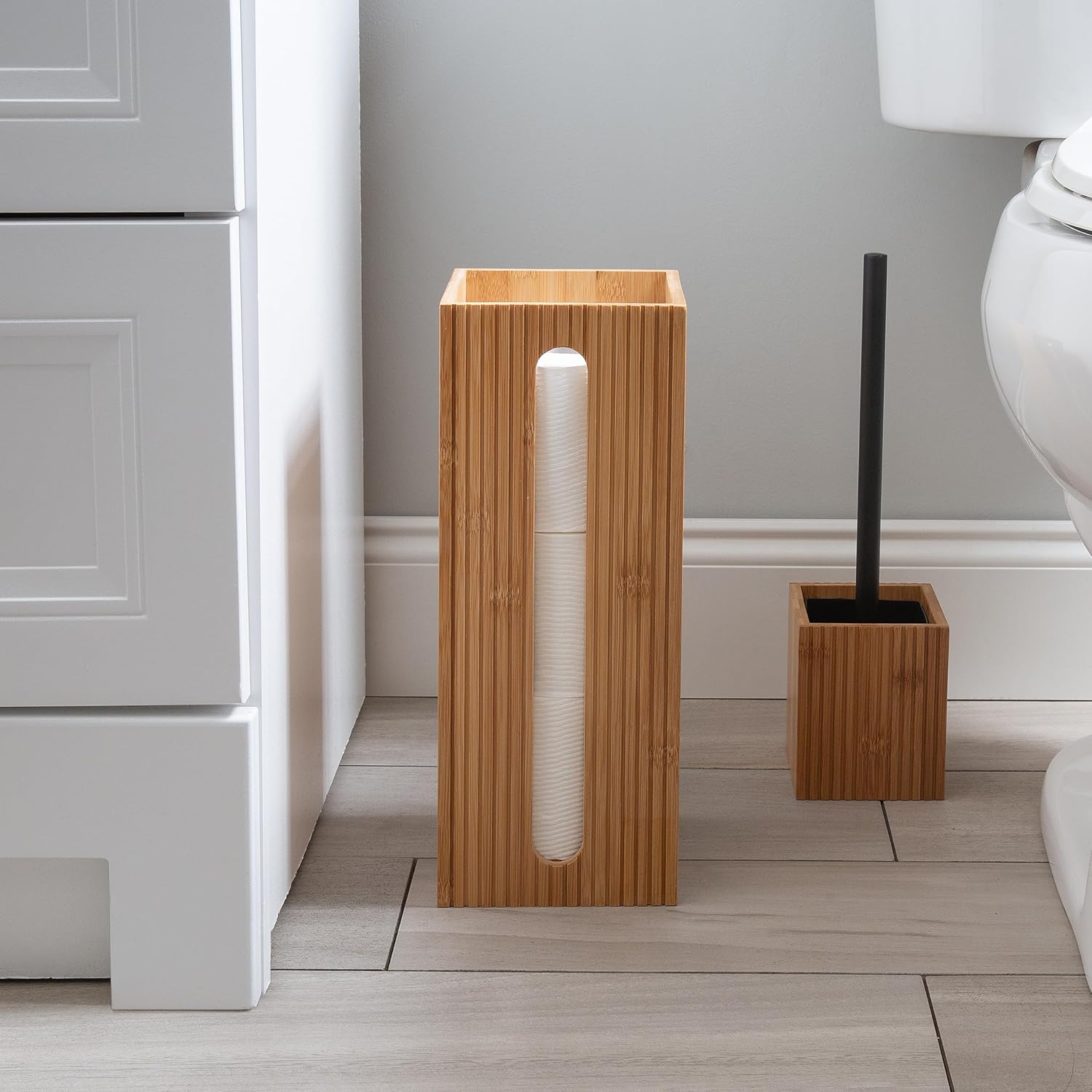 Bath Bliss Bamboo Square Oslo Brush and Toilet Paper Holder Set