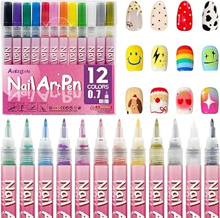 12 Colors Nail Art Pens Set, 0.7mm Fine Tip | Nail Polish Pens, Graffiti Dotting Pen, Acrylic Paint Pens for Nails Art Design Manicure Nail DIY Decoration