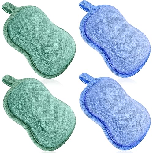 Miniatura 7 de Esponja de baño para bebé, 4 piezas, esponja suave y absorbente de algodón para niños, bebés, hombres y mujeres (rojo, morado, verde, azul)