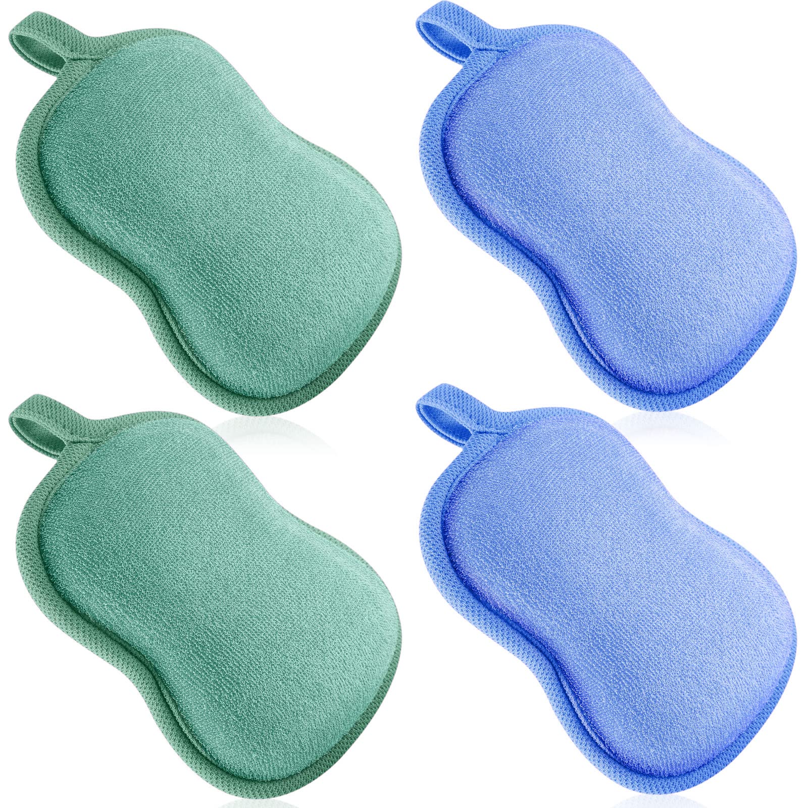 Tatuo 4 Pcs Baby Bath Sponge Toddler Bath Sponge,Green, Blue