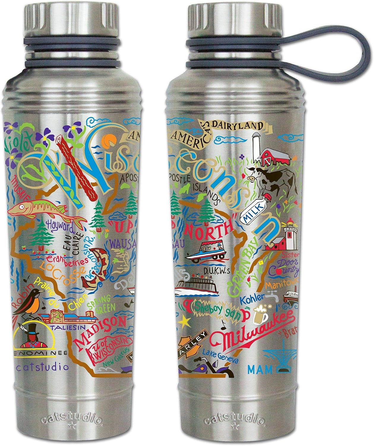 Catstudio Wisconsin Stainless Steel Water Bottle | BPA Free Triple Wall Insulation with Non Slip Bottom | Great for Running, Hiking, Sports, & Travel