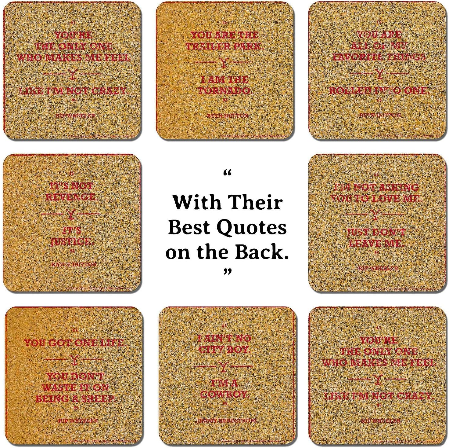 Yellowstone Character & Quote Cork Coasters - 3.5" (8-Count) - Absorbent Cork, Western Graphics & Sayings - Perfect for Watch Parties, Tailgates & Rustic Bar Carts