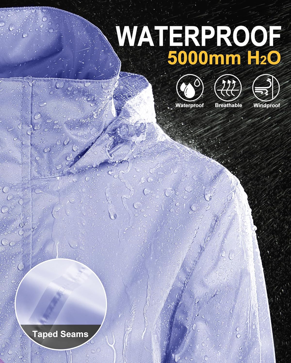 33,000ft Women's Rain Jacket Waterproof Lightweight Packable Raincoat with Hood for Golf Hiking Travel Windbreaker - Image 3