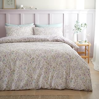 Bianca Ditsy Floral - Juego de Funda de edredón Reversible de algodón de 200 Hilos con Fundas de Almohada, Color Lila