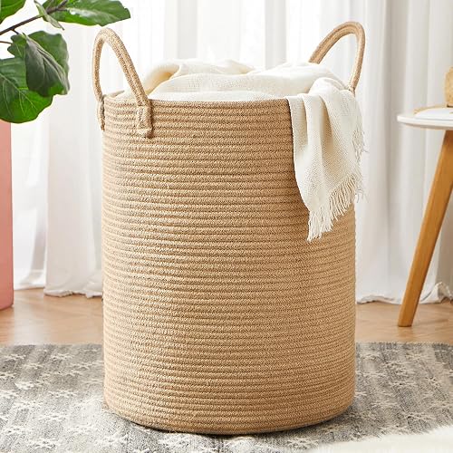 15Dx20H Inches Jute Woven Laundry Hamper Basket Wicker Rope Clothes