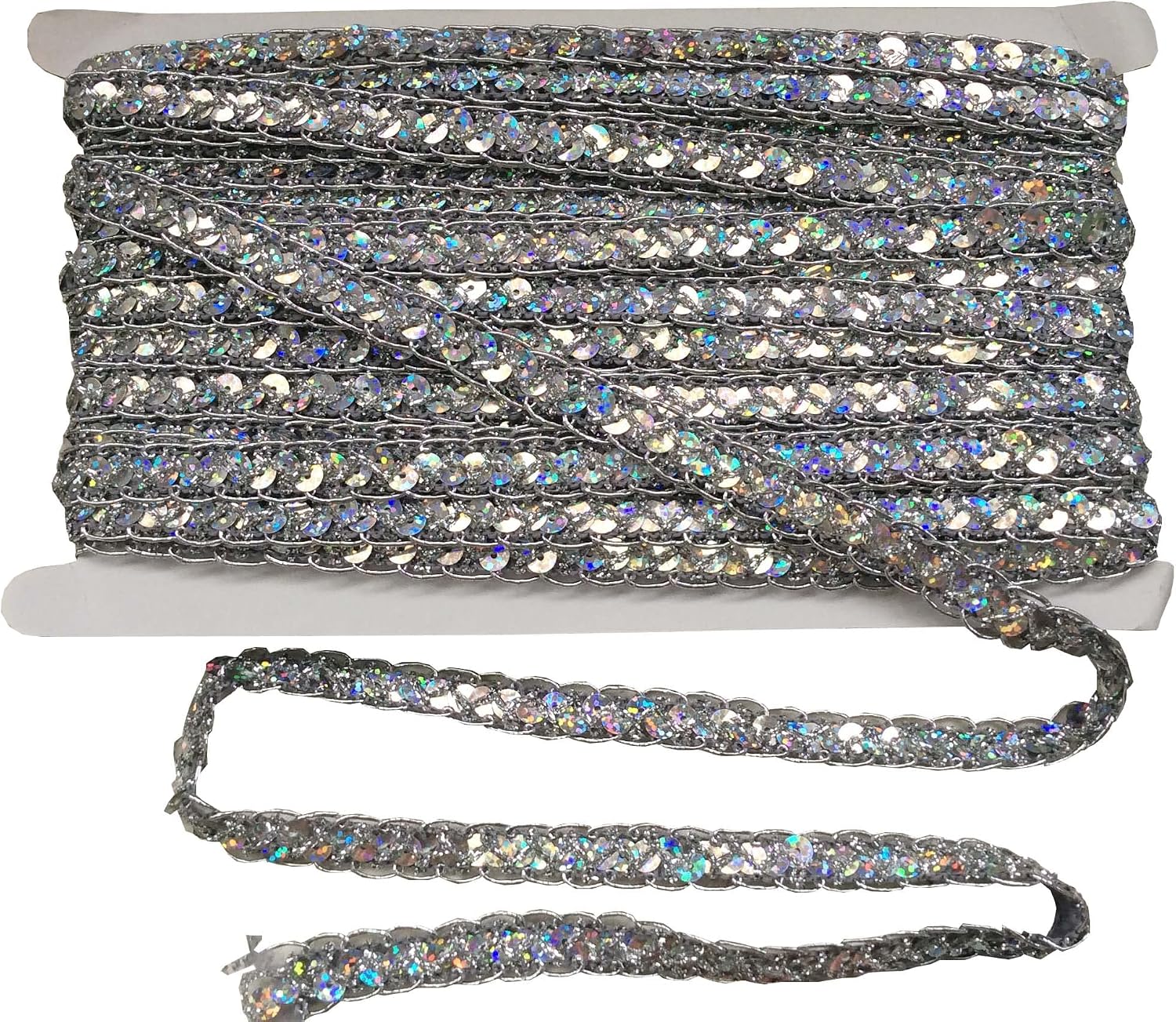 14 Yards 0.47 inch Sparkle Bling Gleaming Ribbon Sequins Trim Spool Sewing String Applique Bridal Wedding Applique Crafts (Pink)