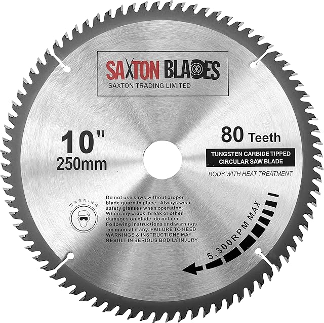 Saxton TCT Circular Wood Saw Blade 250mm x 30mm x 80T for Bosch, Makita etc fits 255mm saws