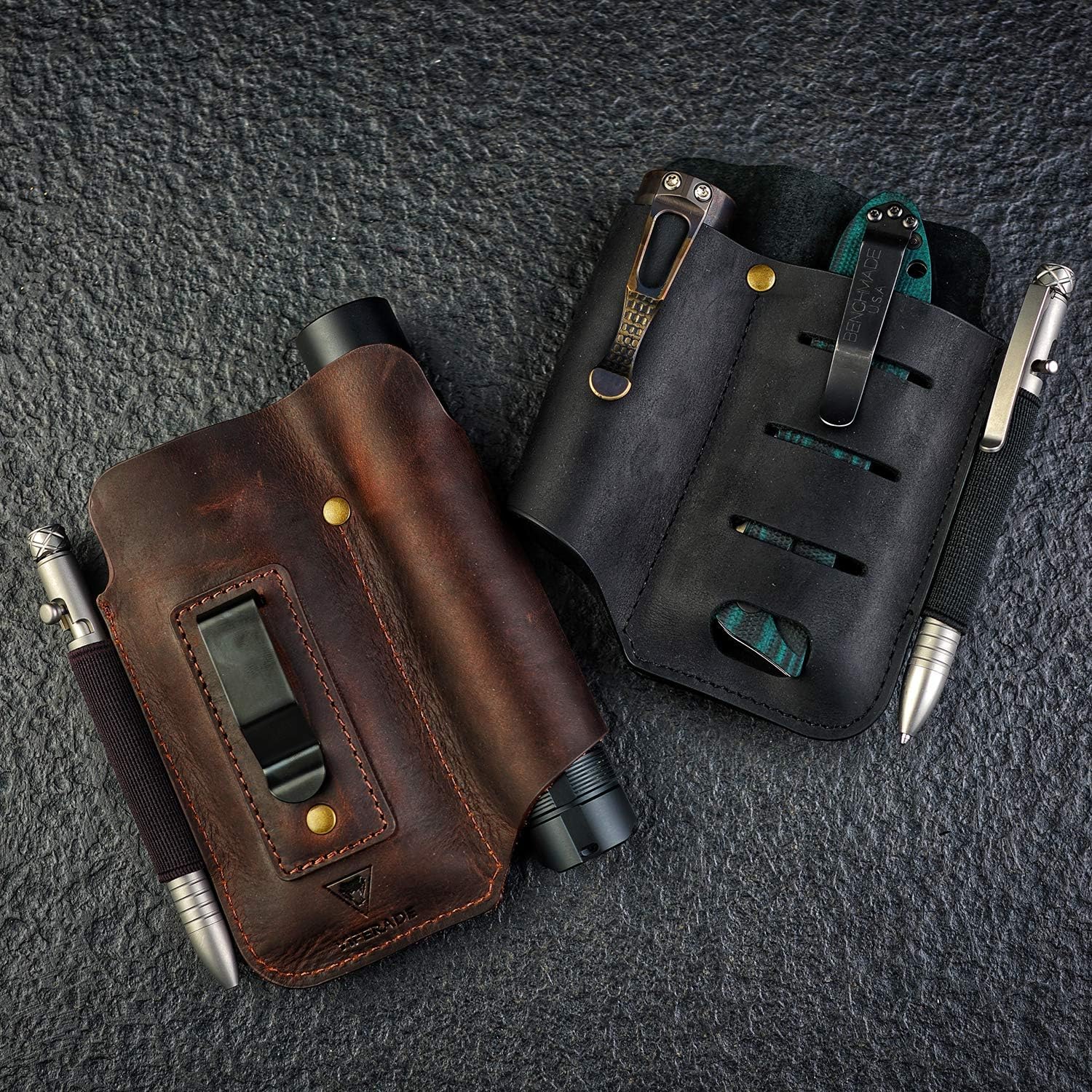 VIPERADE PJ15 EDC Fourreau en Cuir, étui de Lampe de Poche/Fourreau de Couteau de Poche/étui Tactique pour Stylo/pour Leatherman Multitool Gaine en Cuir avec Clip de Poche
