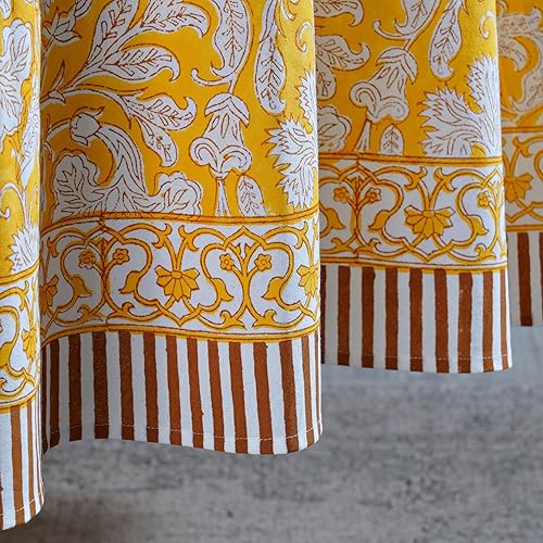 Miniatura 4 de Ridhi - Mantel de tela de algodón con estampado a mano para mesa de comedor, boda, granja, Acción de Gracias, Navidad, mantel de primavera (amarillo