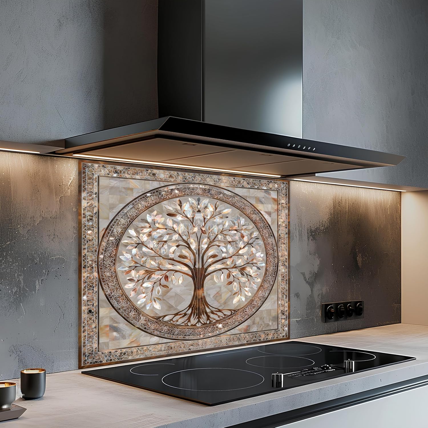 Tree Tempered Glass Backsplash for Kitchen, Glass Backsplash, Easy to Clean Custom Stove Backsplash, Heat & Scratch Resistant Kitchen Backsplash, Multi-Mount Installation Farmhouse Kitchen Backsplash