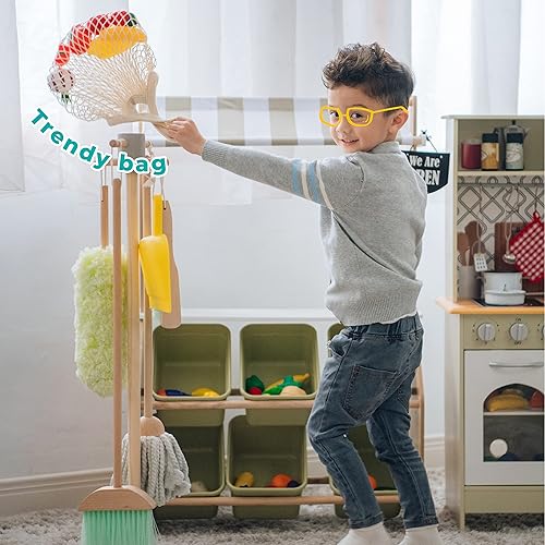 Miniatura 6 de Teamson Kids Little Chef Frankfurt - Juego de 21 alimentos de madera con frutas y verduras y bolsa de malla para comestibles, multicolor, verde